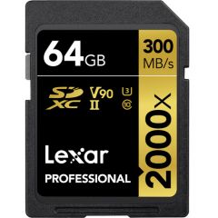 LEXAR PROFESSIONAL 2000X SDXC 64GB U3 V90 UHS-II (up to 300MB/s read, 260MB/s write)