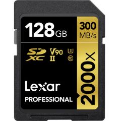 LEXAR PROFESSIONAL 2000X SDXC 128GB U3 V90 UHS-II (up to 300MB/s read, 260MB/s write)