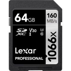 LEXAR PROFESSIONAL 1066X SDXCTM UHS-I CARD SILVER SERIES 64GB (up to 160MB/s read, up to 70MB/s write)