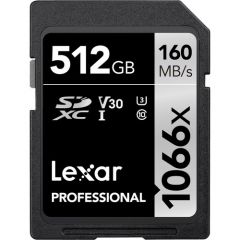 LEXAR PROFESSIONAL 1066X SDXCTM UHS-I CARD SILVER SERIES 512GB (up to 160MB/s read, up to 120MB/s write)